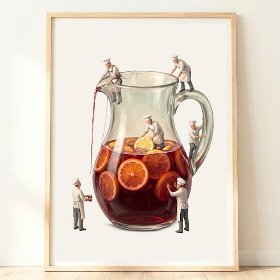 Tiny Chefs Giant Sangria Pitcher Citrus Party Drink Fun Kitchen Poster