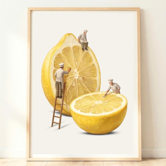 Lemon Slice Wall Art Citrus Fruit Print Fresh Yellow Kitchen Decor Mediterranean Food Poster
