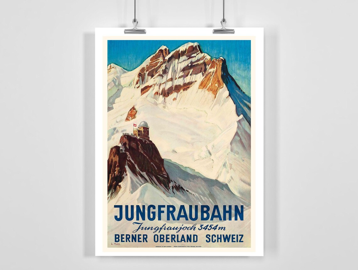 Jungfraubahn Bernese Oberland Vintage Ski Poster