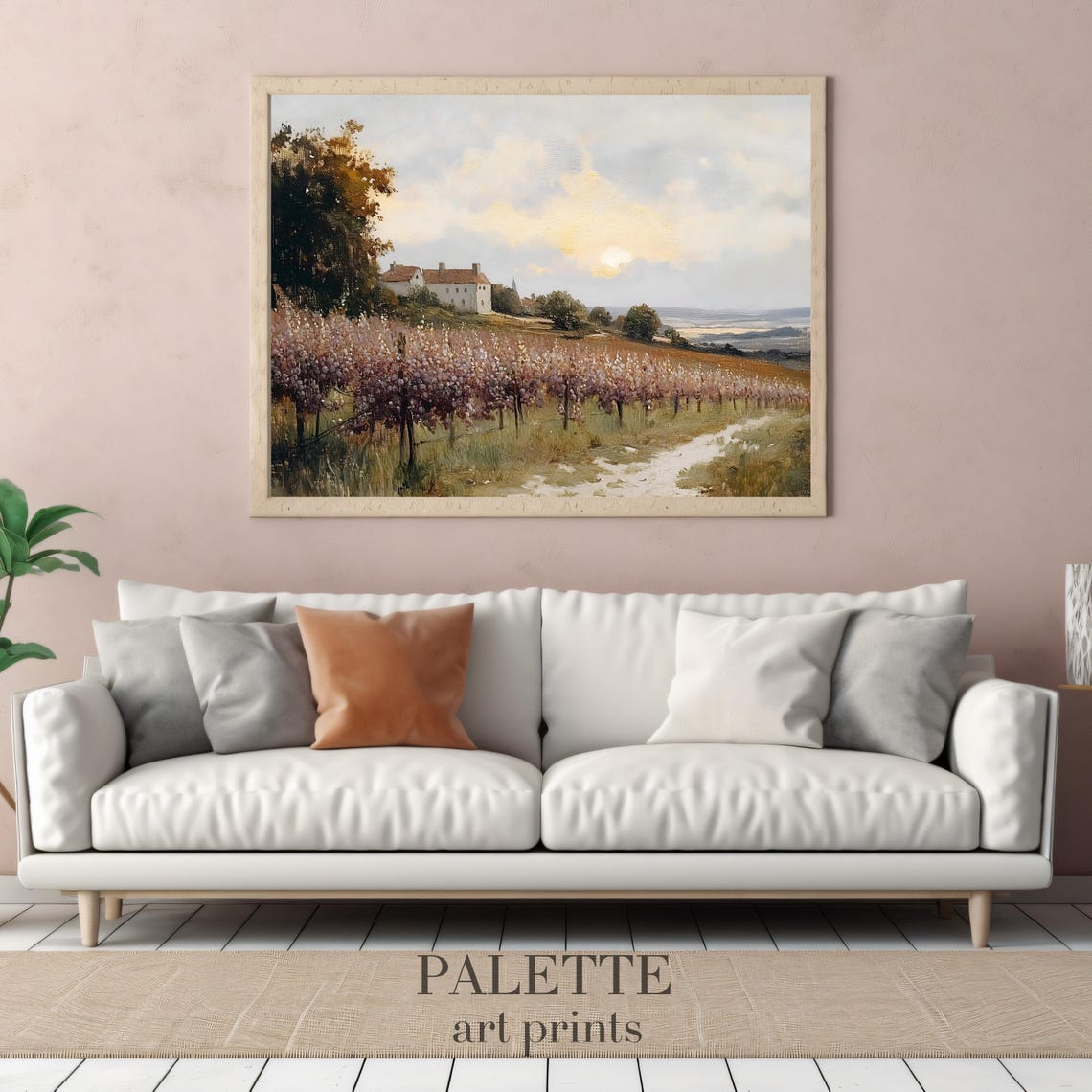 Lavender Hills Farmhouse Vineyard Rows Sunset Countryside Poster - Image 2