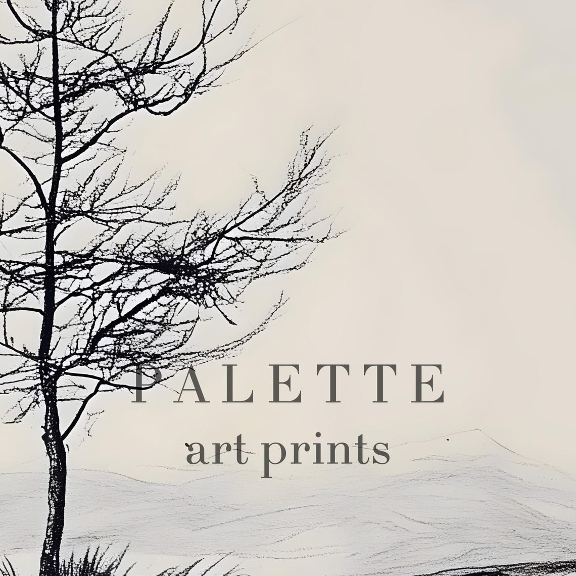 Lone Bare Tree on a Snowy Ridge Minimal Pencil Sketch Wall Art - Image 2