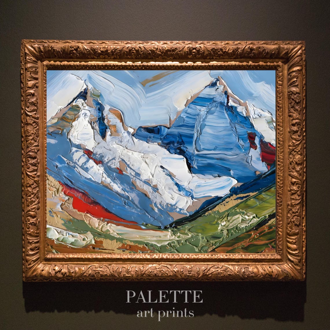 Blue Mountain Peaks Impasto Colorful Alpine Art Wall Decor Poster - Image 2