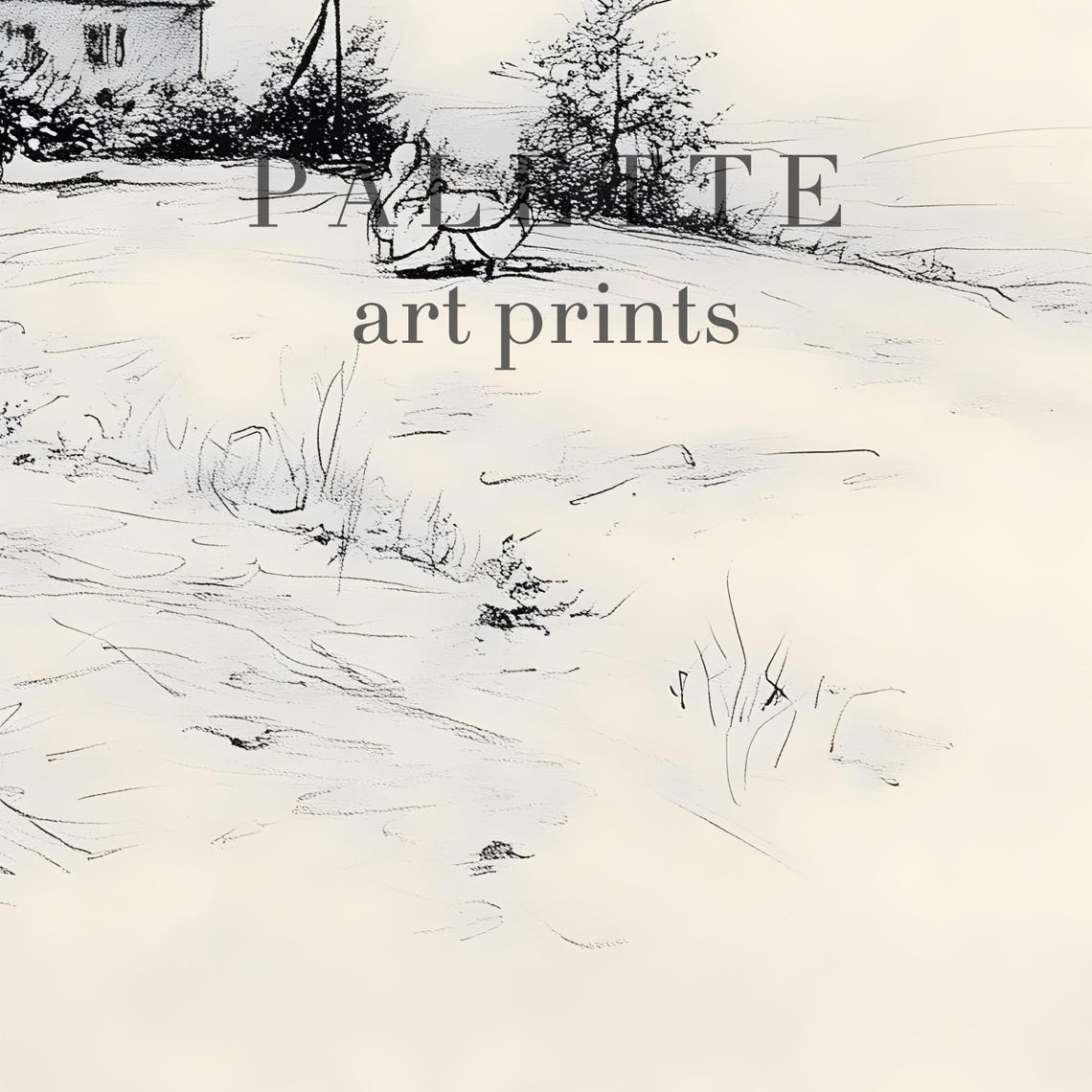 Rustic Country Cottage Pencil Sketch Farmhouse Path Drawing Poster - Image 3