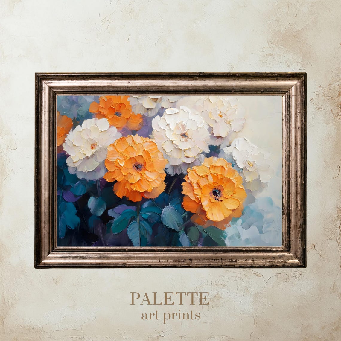 Orange and White Blooms Impasto Oil Vibrant Flower Painting Poster