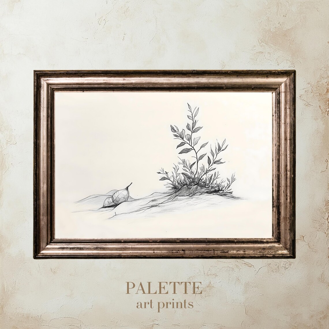 Botanical Pencil Drawing, Minimalist Home Office Decor