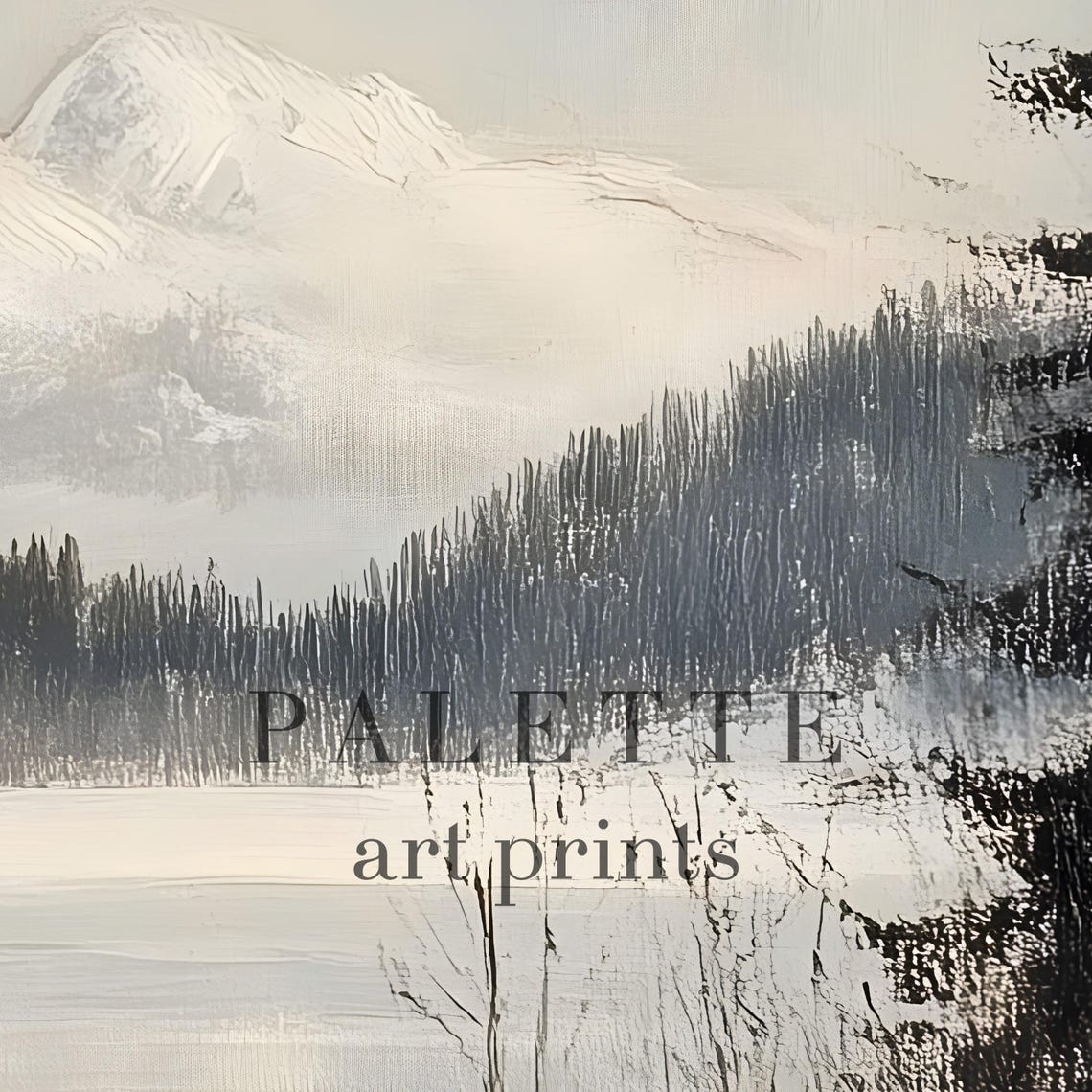 Frozen Lake Wooden Dock Snowy Pines Mountain Backdrop Painting Poster - Image 2