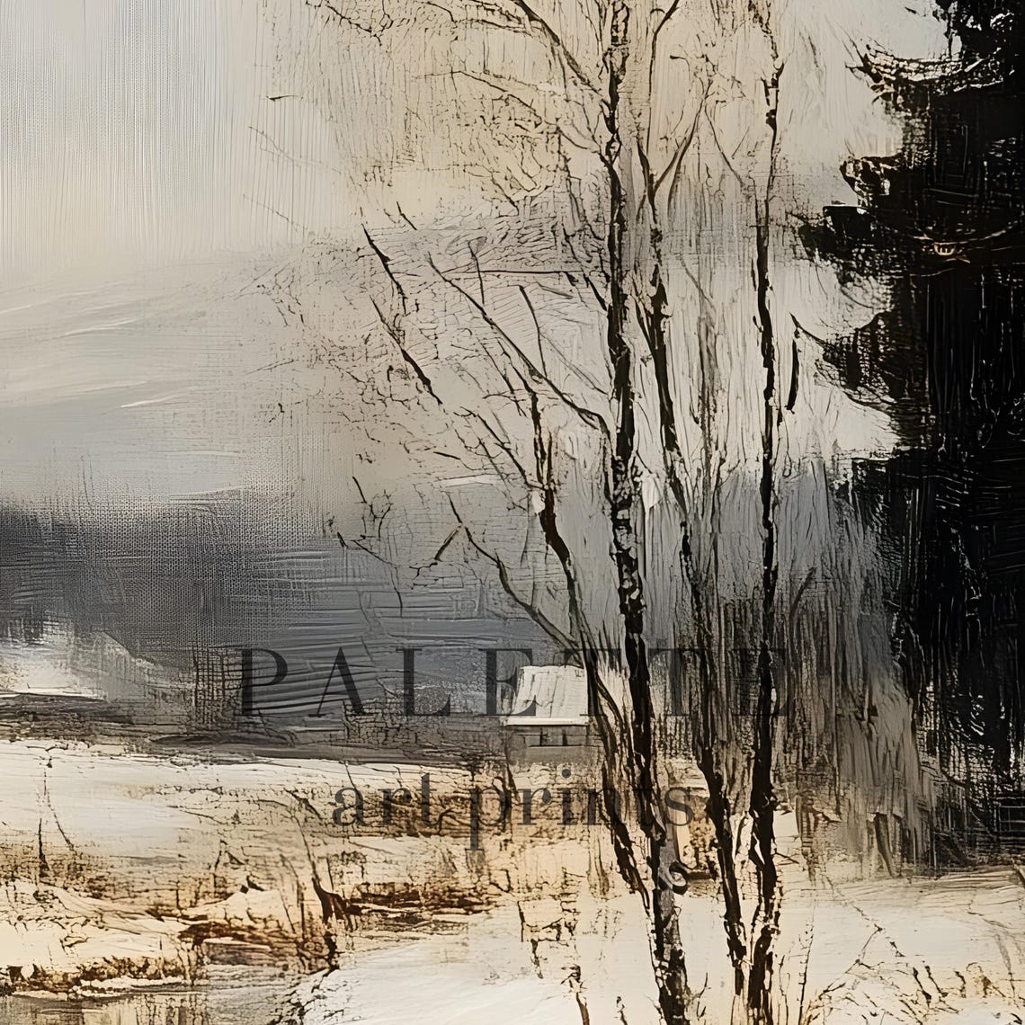 Snowy Cabin Frozen Creek Quiet Woods Rustic Winter Landscape Poster - Image 2