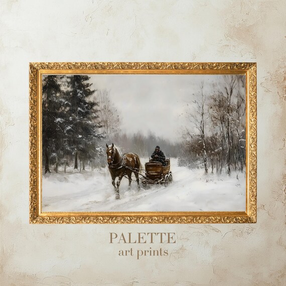 Horse Drawn Carriage Traveling A Snowy Forest Path In Winter Poster