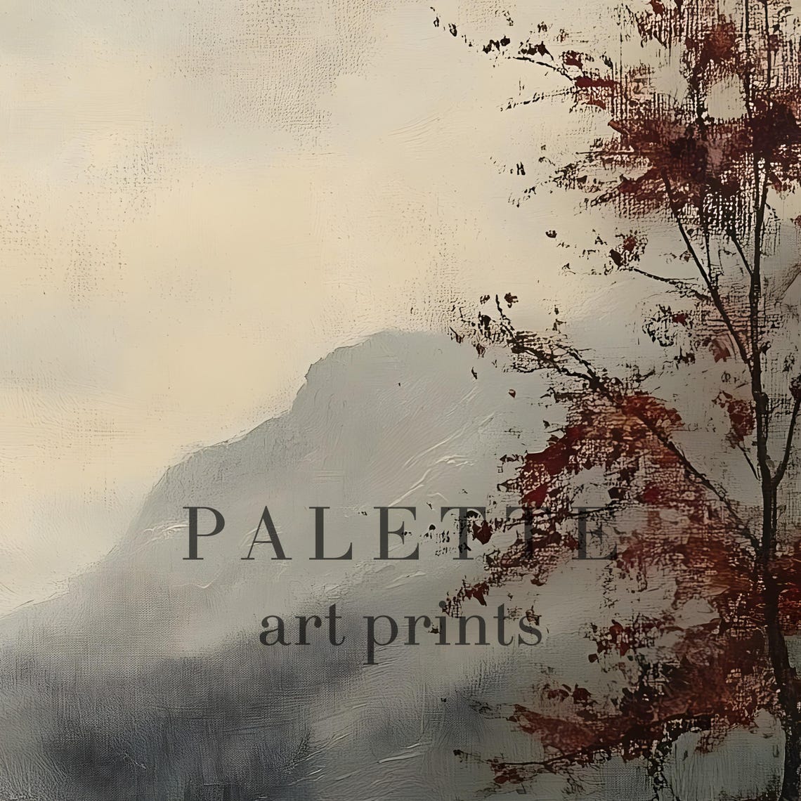 Foggy Mountain Lake Tall Pines Moody Forest Landscape Painting Poster - Image 2