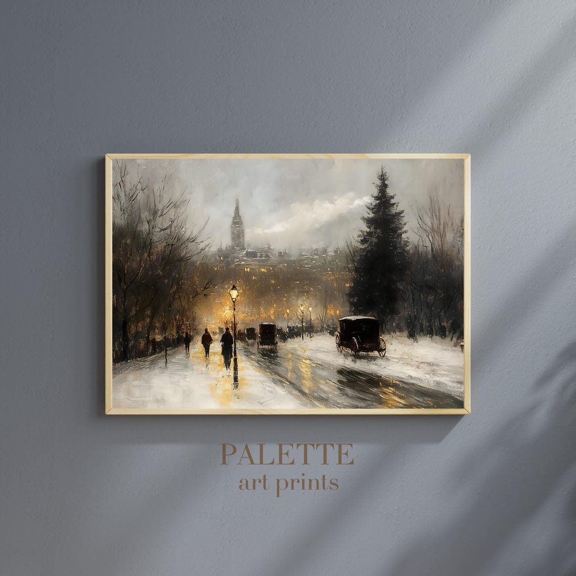 Elegant Horse Drawn Carriage on Snowy Avenue Vintage Winter Poster - Image 3