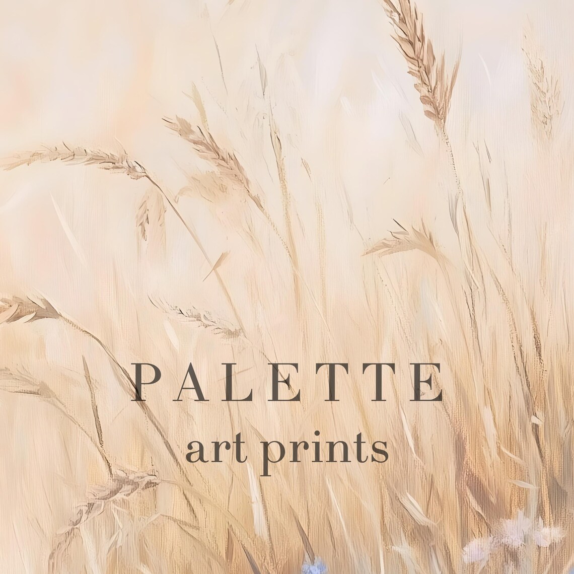 Soft Beige Wheat Field Daisies and Blue Wildflowers Wall Art - Image 2