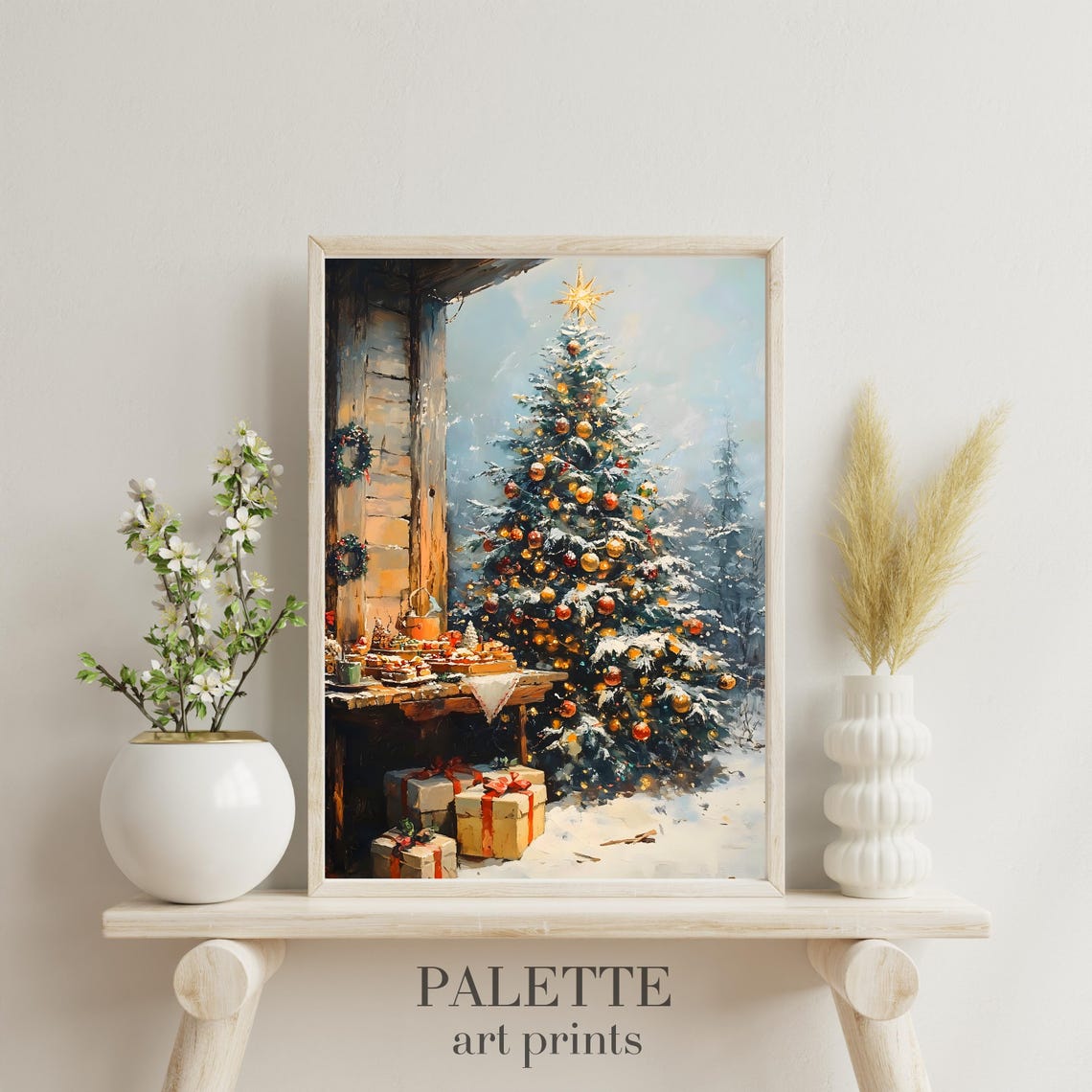 Rustic Outdoor Christmas Tree Cabin Porch Snowy Treats Wall Art - Image 3