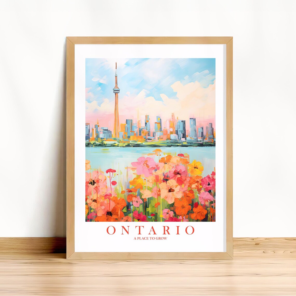 Ontario Travel Poster, CN Tower Toronto Skyline
