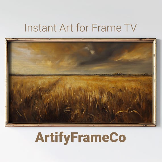 Harvest Twilight Frame Tv Art Vintage Farm Painting Peaceful Field Twilight Glow On Wheat Frame Tv Art Rustic