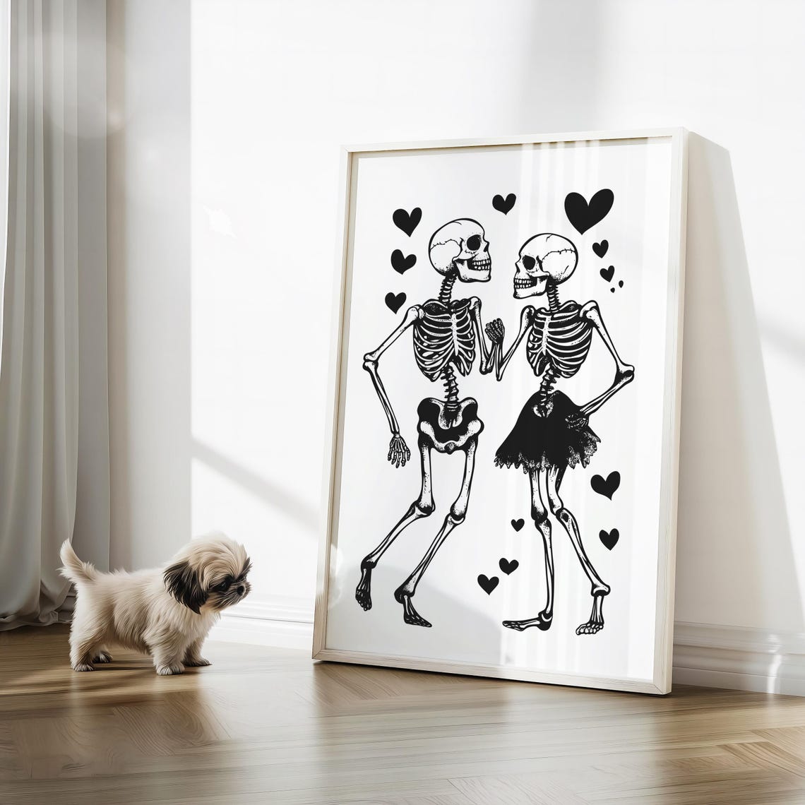 Dancing Skeleton Lovers With Hearts Minimalist Halloween Poster - Image 3