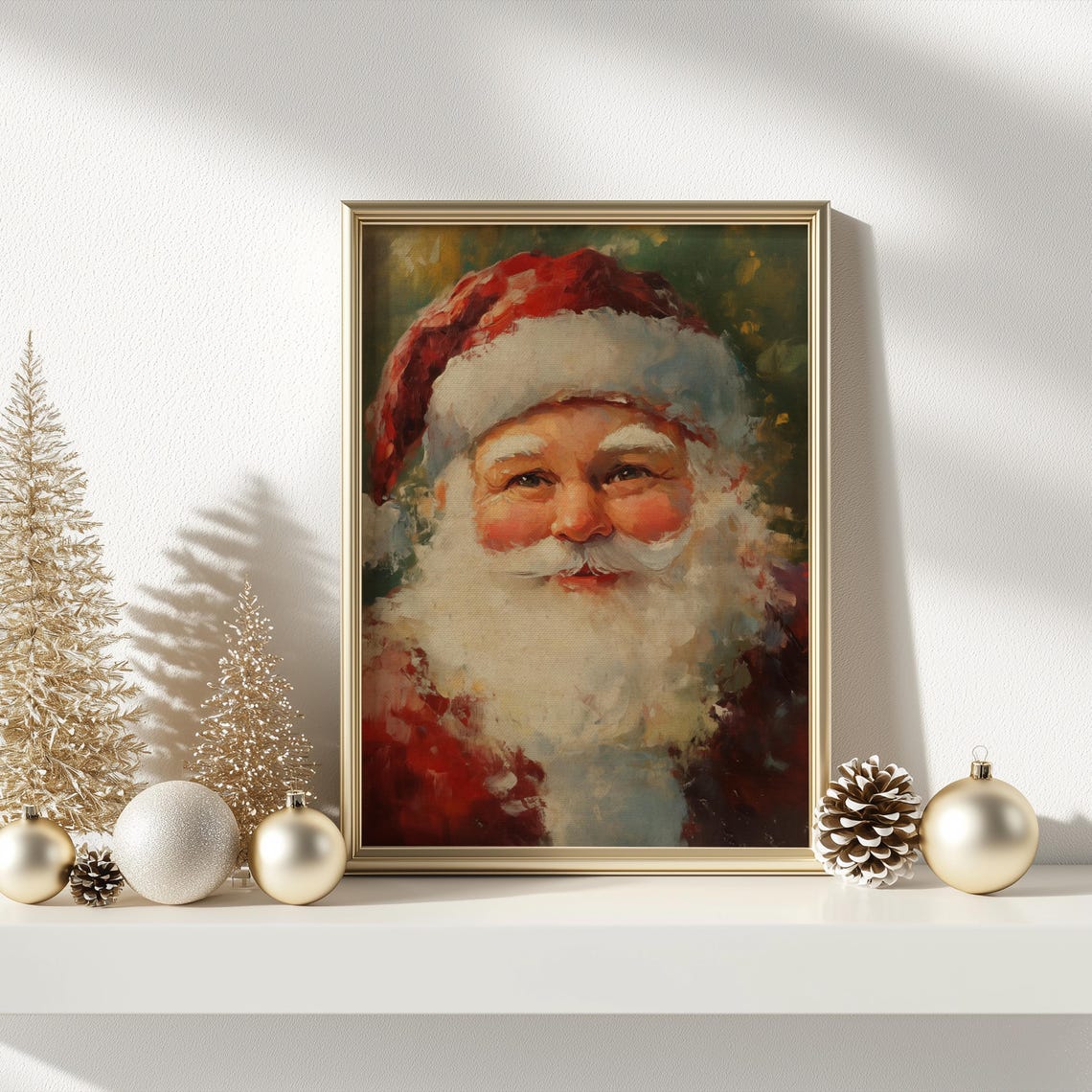 Jolly Santa Claus Close Up Portrait Painting Warm Holiday Glow Poster - Image 3