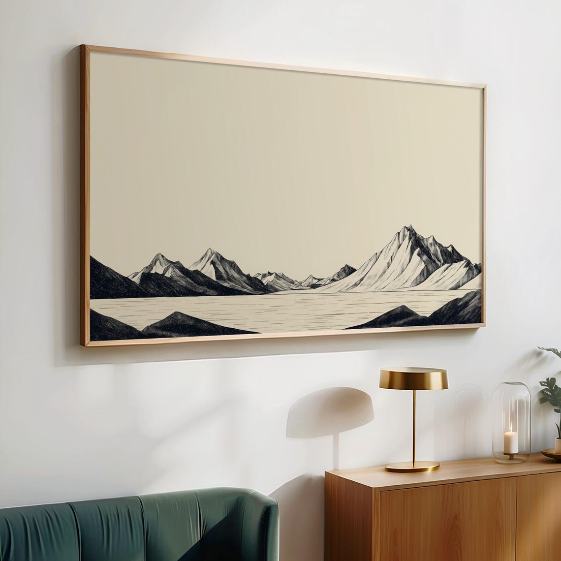Mountain Ranges Engraved Line Drawing Panoramic Scenic Art Poster - Image 2