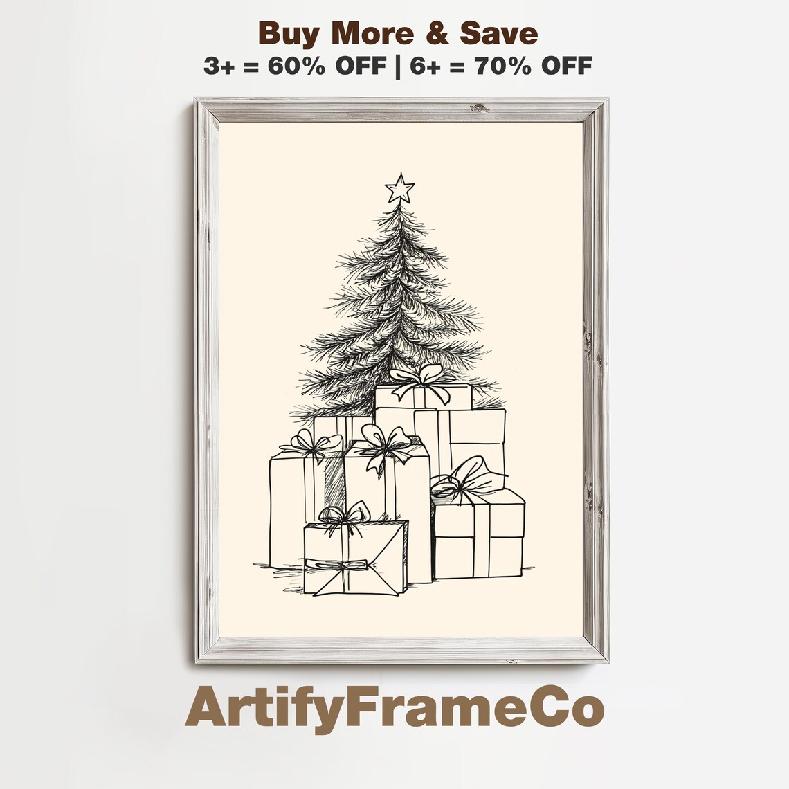 Christmas Tree With Gifts Line Sketch Festive Holiday Poster