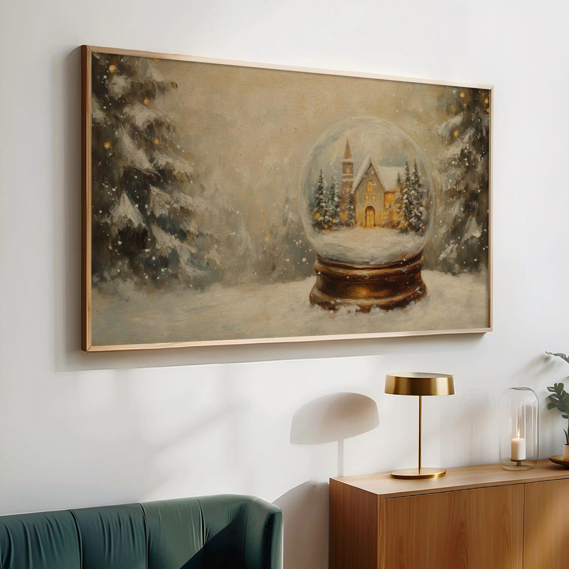 Snow Globe with Church Winter Wonderland Rustic Christmas Scene Poster - Image 2