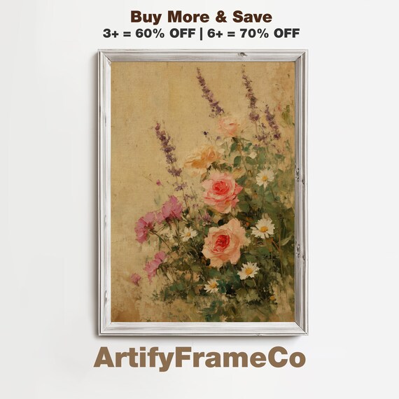 Wildflower Garden Roses Daisies Cosmos Vintage Botanical Art Poster