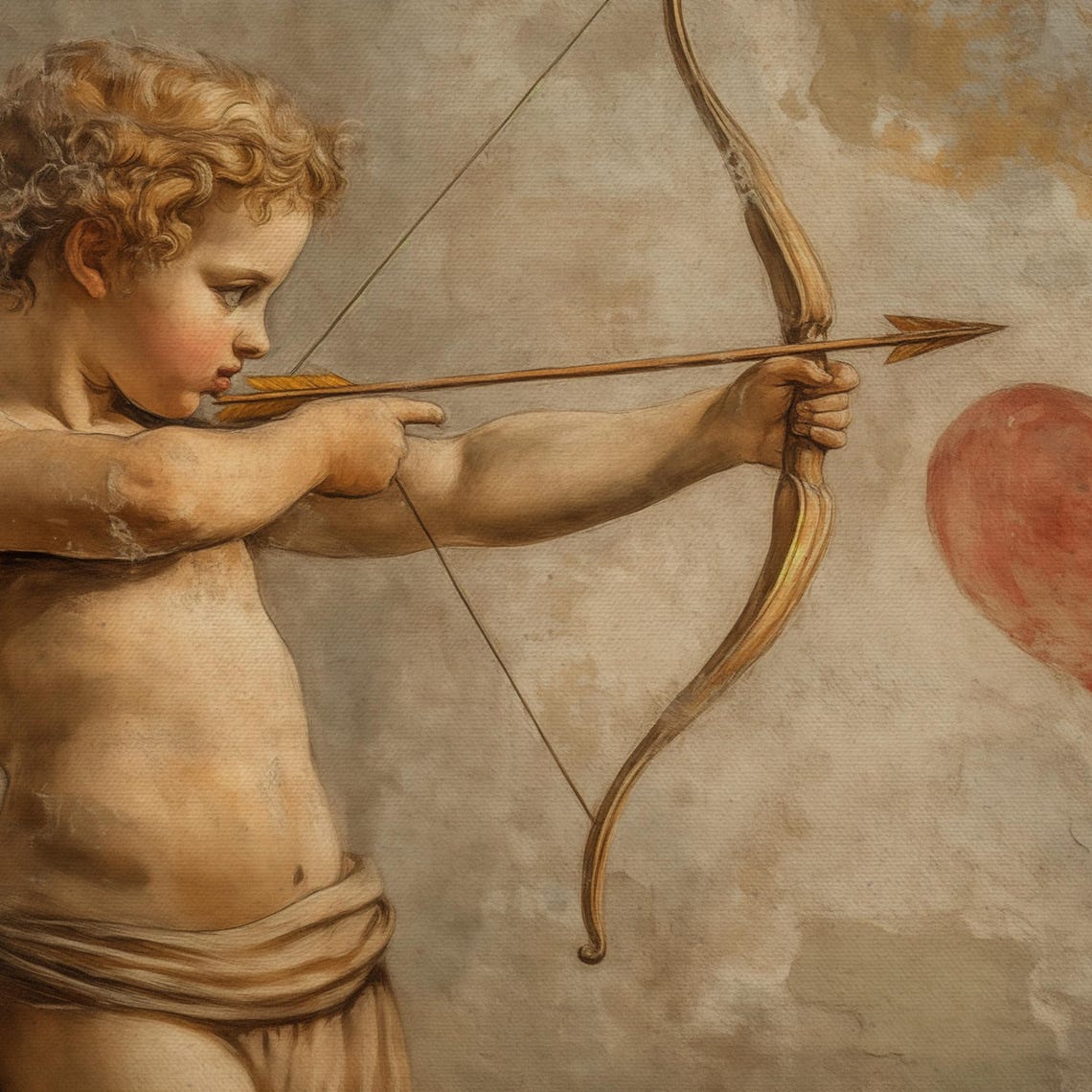 Cupid Aiming Bow at Red Heart Classical Antique Oil Painting Poster - Image 4