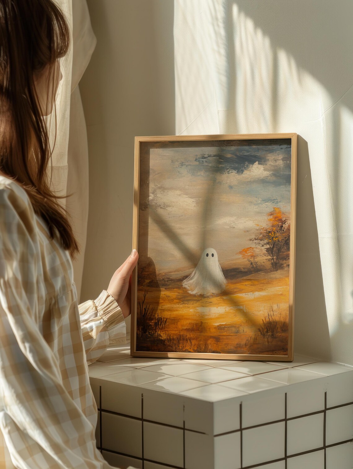Lonely Ghost in a Golden Autumn Field Vintage Oil Painting Style Wall Art - Image 2