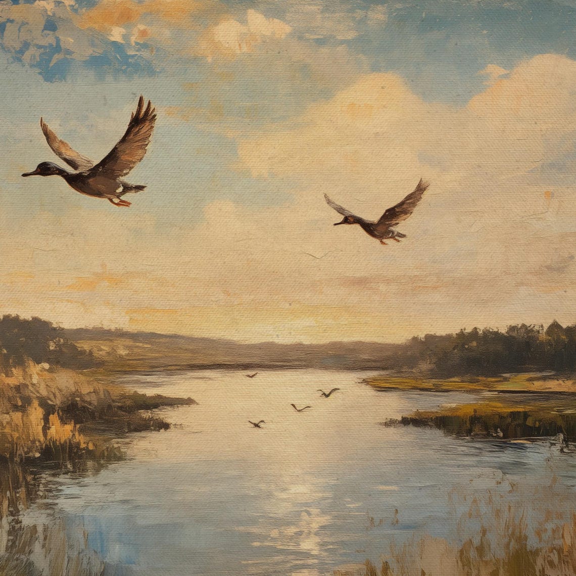 Flying Ducks Marsh Sunset Vintage Wildlife Frame TV Art Poster - Image 4