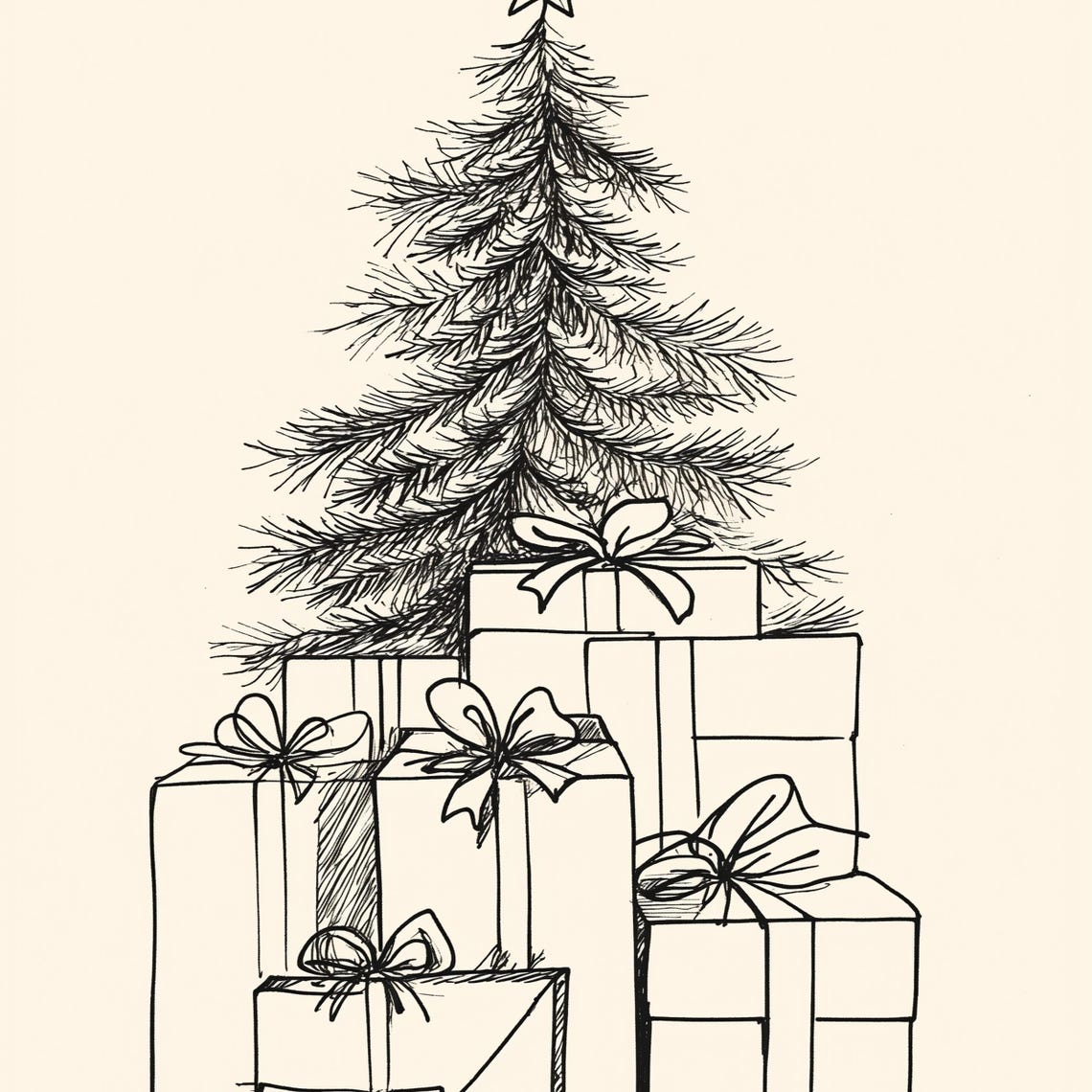 Christmas Tree With Gifts Line Sketch Festive Holiday Poster - Image 4