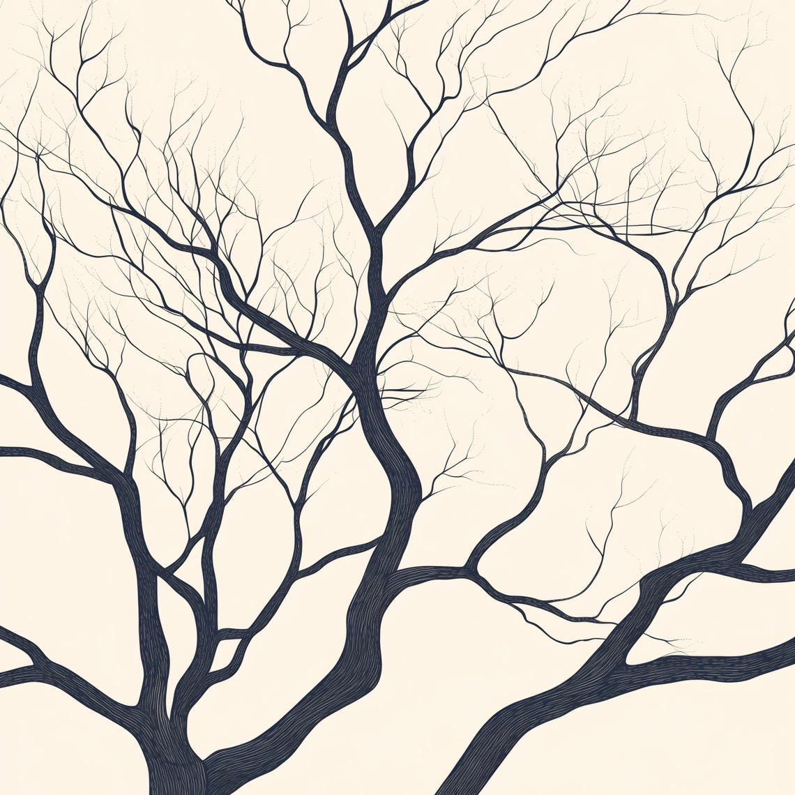 Bare Winter Tree Branches Close Up Moody Black Ink Art Poster - Image 4