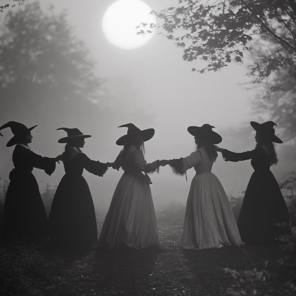 Five Witches Dancing In Circle Under The Full Moon Night Poster - Image 4