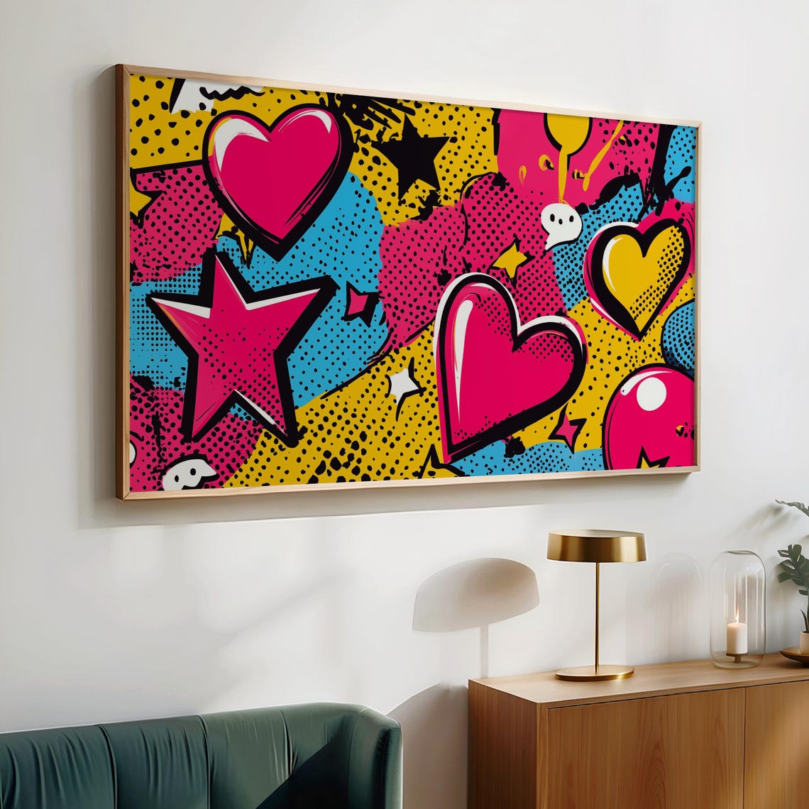 Colorful Pop Art Hearts and Stars Bold Comic Halftone Explosion Poster - Image 2