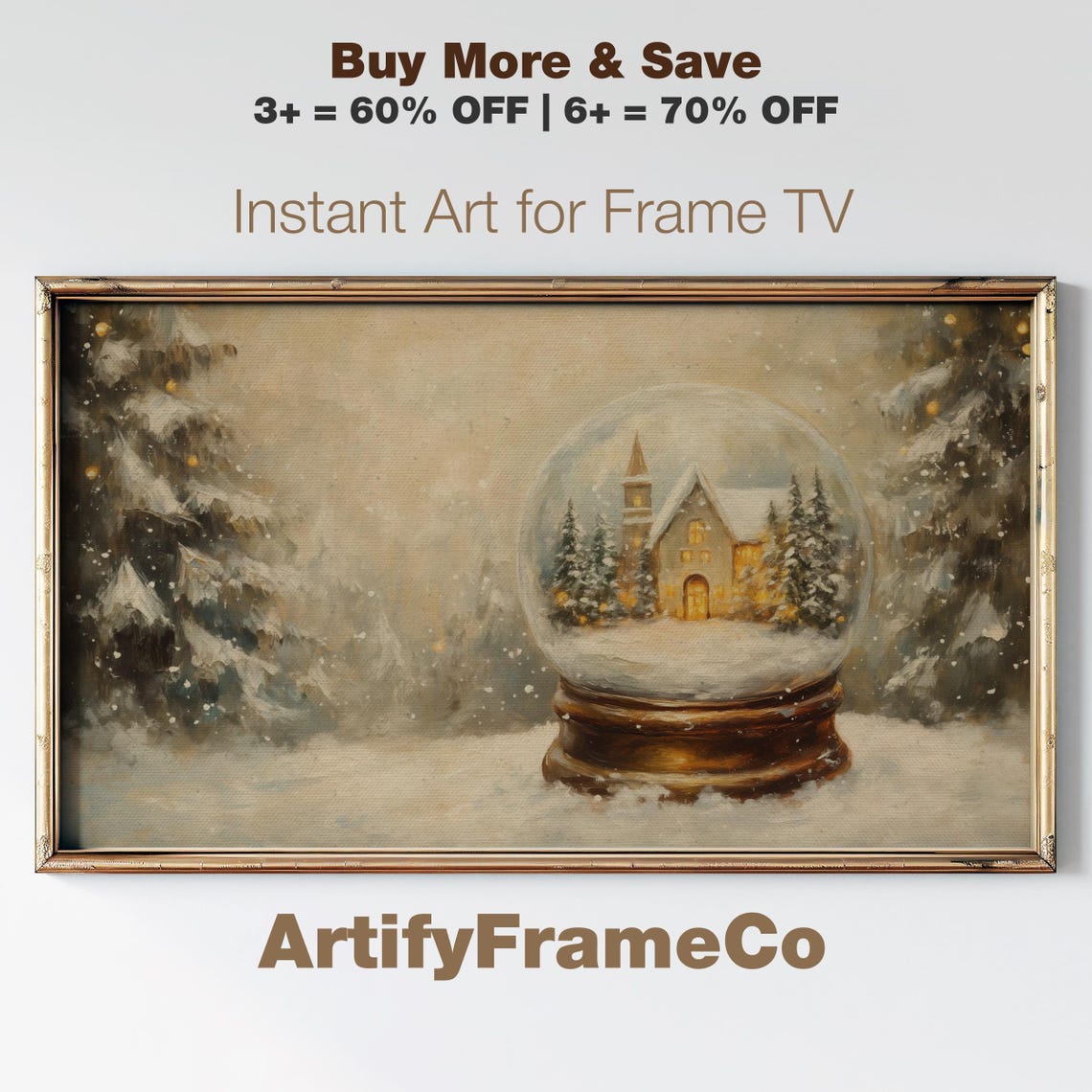 Snow Globe with Church Winter Wonderland Rustic Christmas Scene Poster