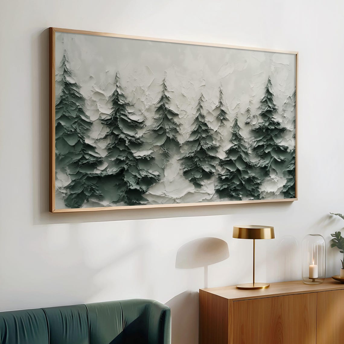 Textured Pine Forest Heavy Impasto Palette Knife Winter Art Poster - Image 2