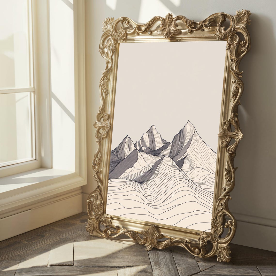 Winter Mountain Peaks Contour Line Art Minimalist Scenic Poster - Image 2