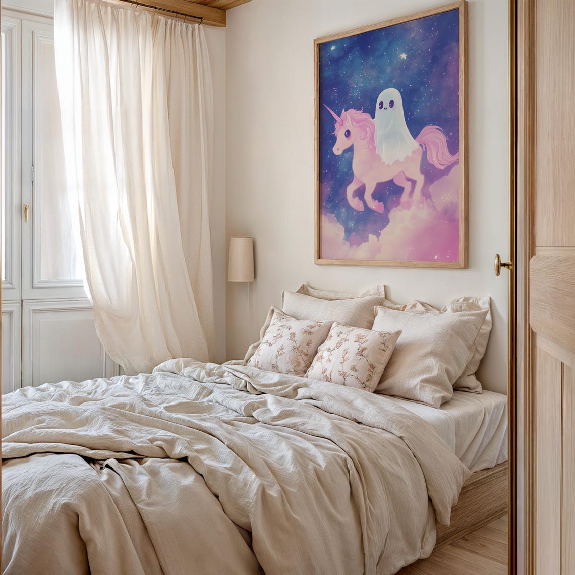 Cute Ghost Riding Pink Unicorn Through A Starry Galaxy Poster - Image 2
