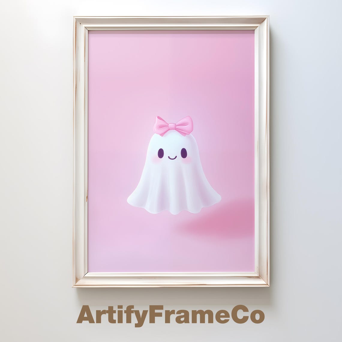 Cute Ghost With Pink Bow Wall Art Trendy Halloween Decor Coquette Aesthetic Girly Ghost Painting Wall Decor