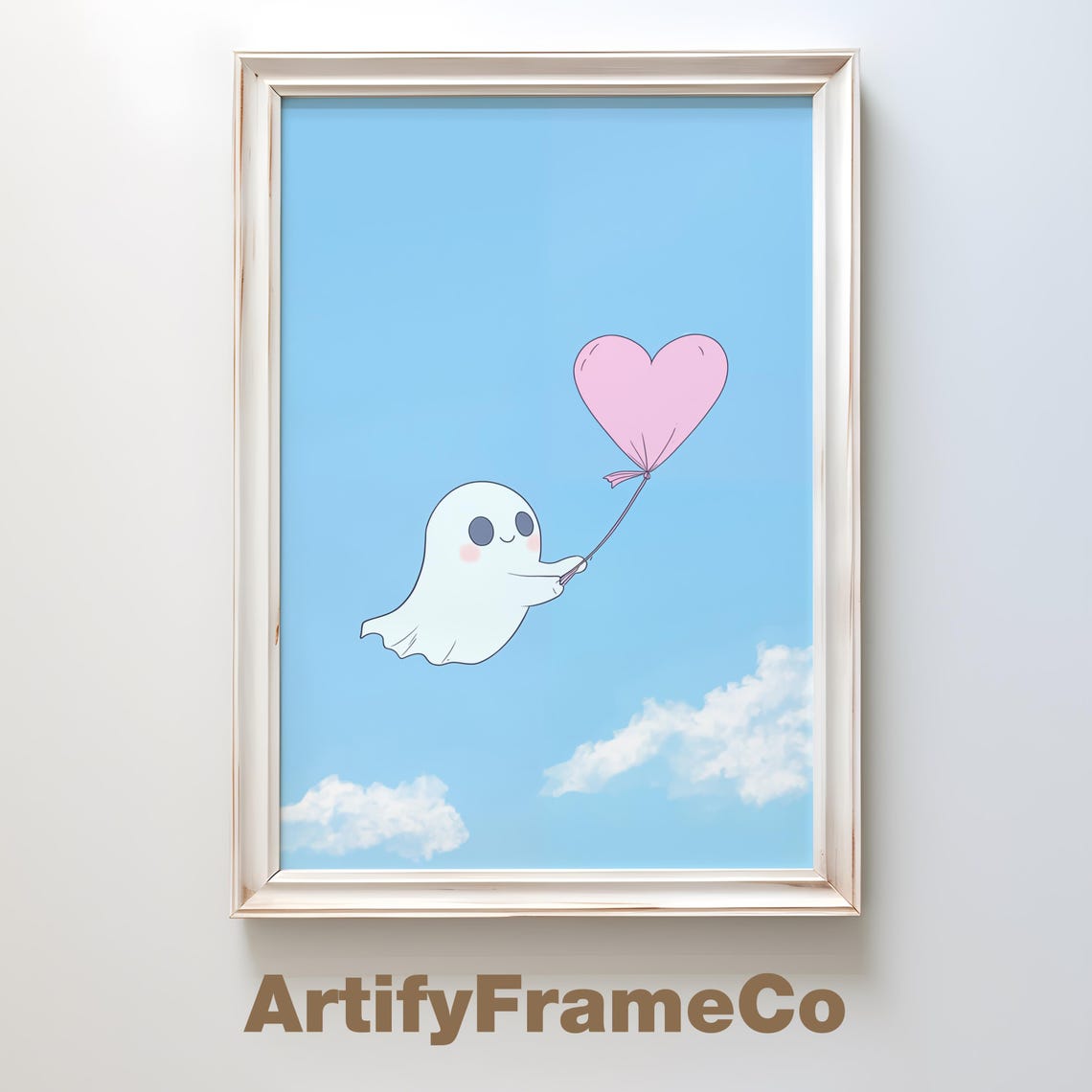 Cute Ghost Flying Kite Art Kawaii Halloween Decor Whimsical Pastel Wall Art Childrens Illustration Decor