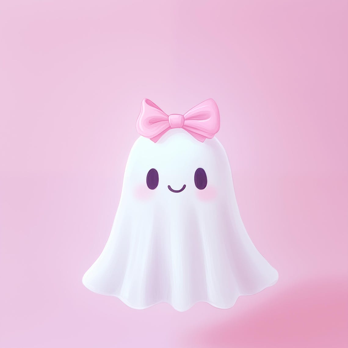 Cute Smiling Ghost With Pink Bow Pastel Halloween Art Poster - Image 4