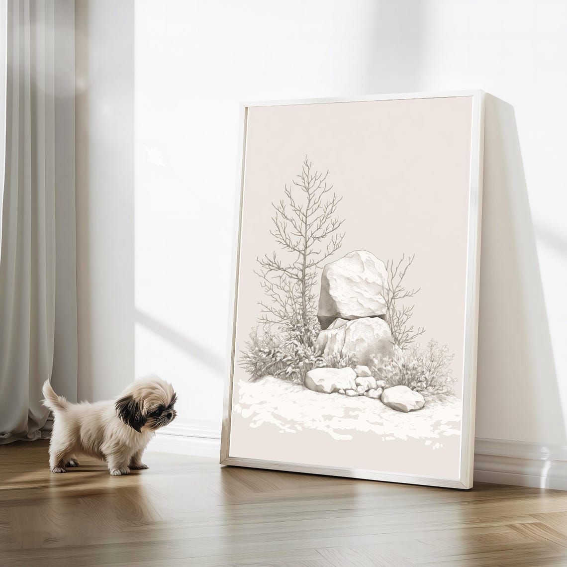 Snow Covered Rocks With Bare Branches Winter Still Life Poster - Image 2