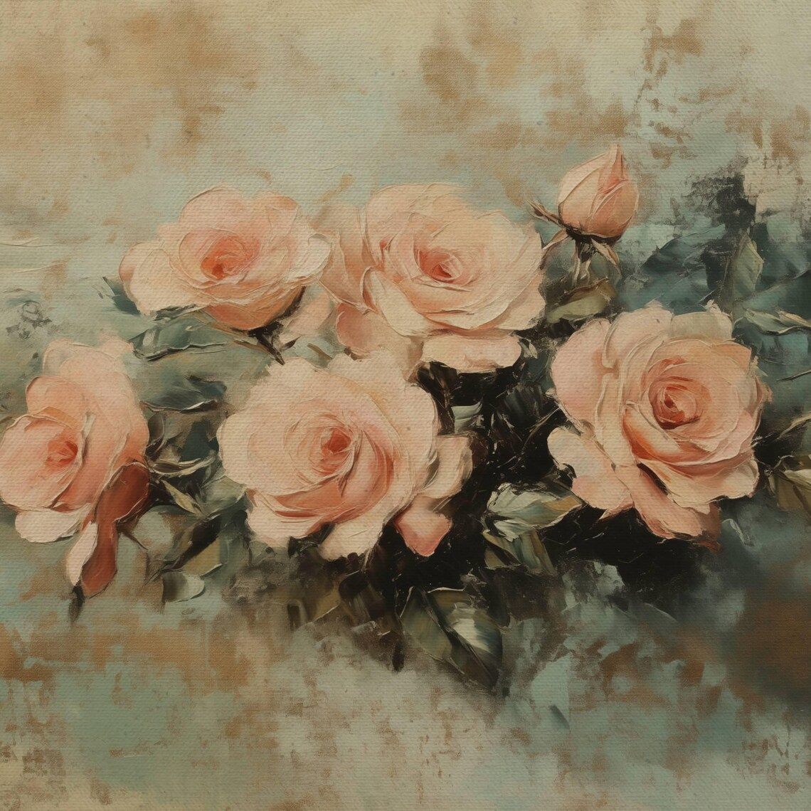 Peach Roses Garland Swag Sage Green Romantic Vintage Painting Poster - Image 4