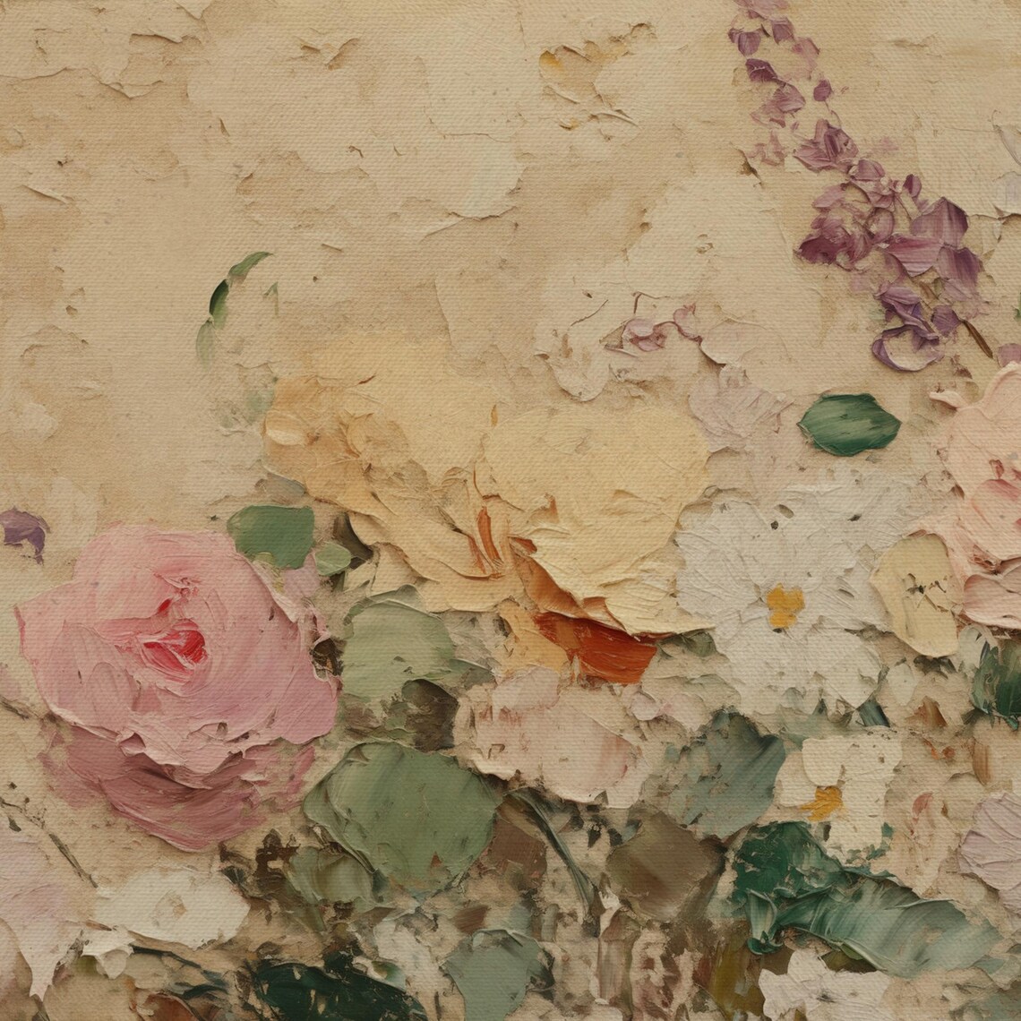 Pastel Garden Flowers Thick Impasto Texture Dreamy Floral Painting Poster - Image 4