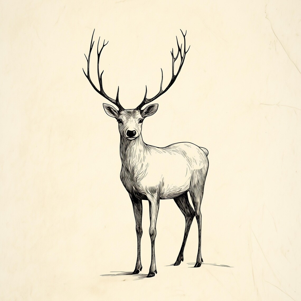 Minimalist Reindeer Line Sketch Vintage Winter Wildlife Poster - Image 4
