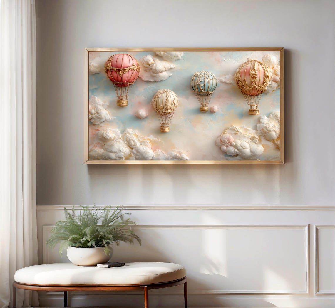 Vintage Hot Air Balloons Ornate Clouds Nostalgic Sky Adventure Poster - Image 3