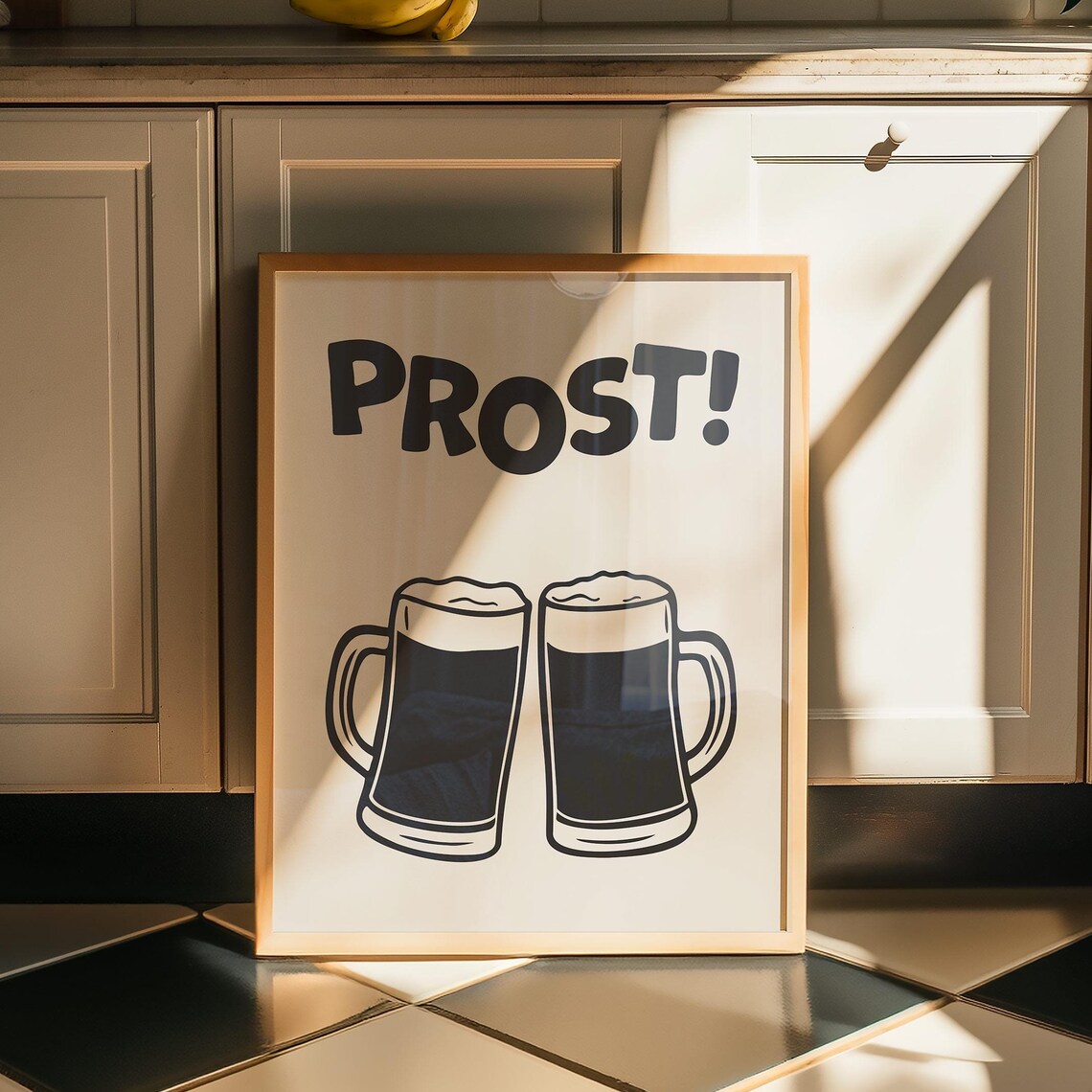 Prost Black White Beer Steins Foamy Mugs Oktoberfest Bar Cart Poster
