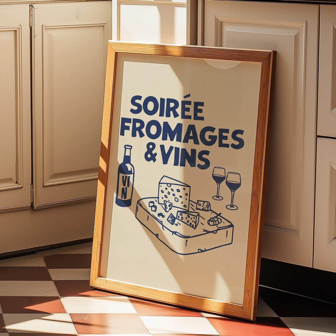 Blue Soire Fromages Vins Retro French Wine Poster
