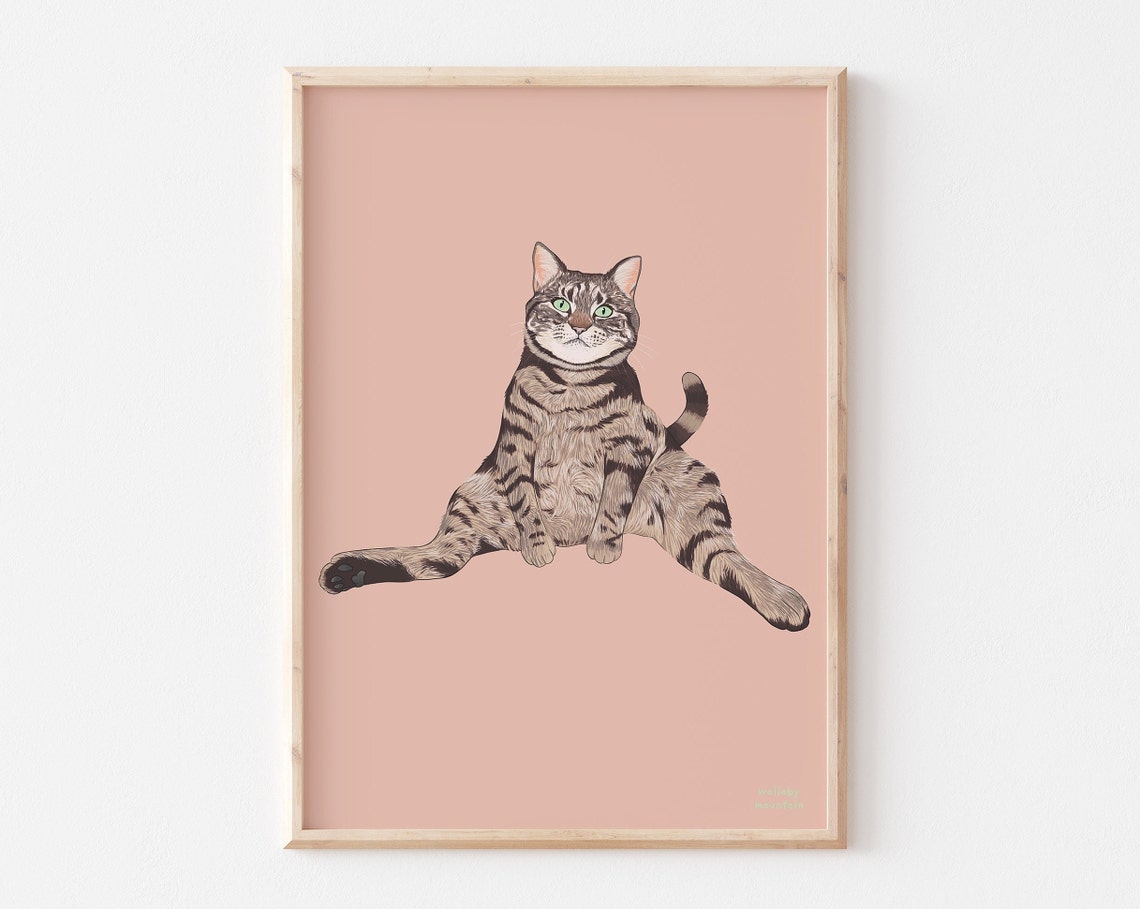 Chill Funny Cat Illustration, Yoga Cat Art Print
