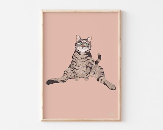 Chill Funny Cat Illustration, Yoga Cat Art Print
