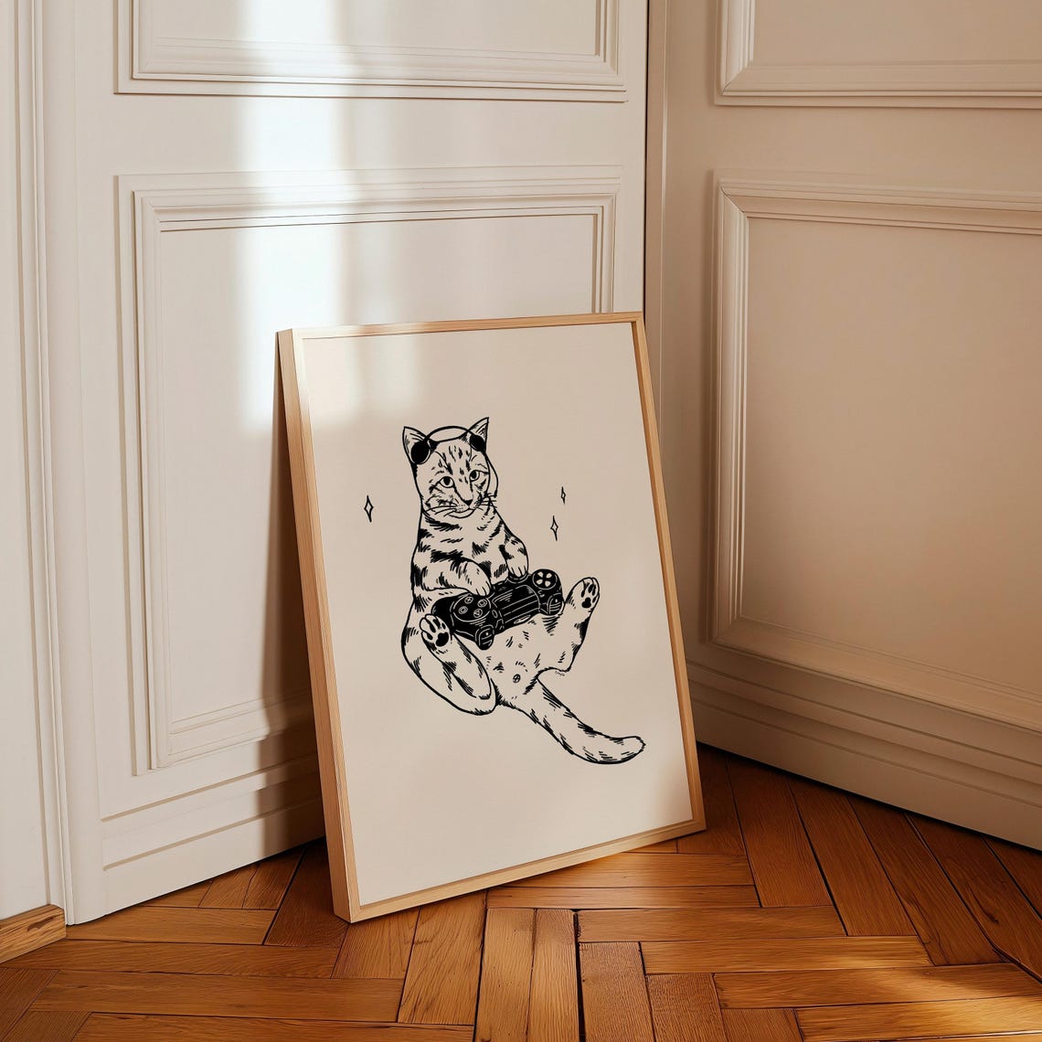 Gaming Cat Retro Vintage Art Print - Image 4