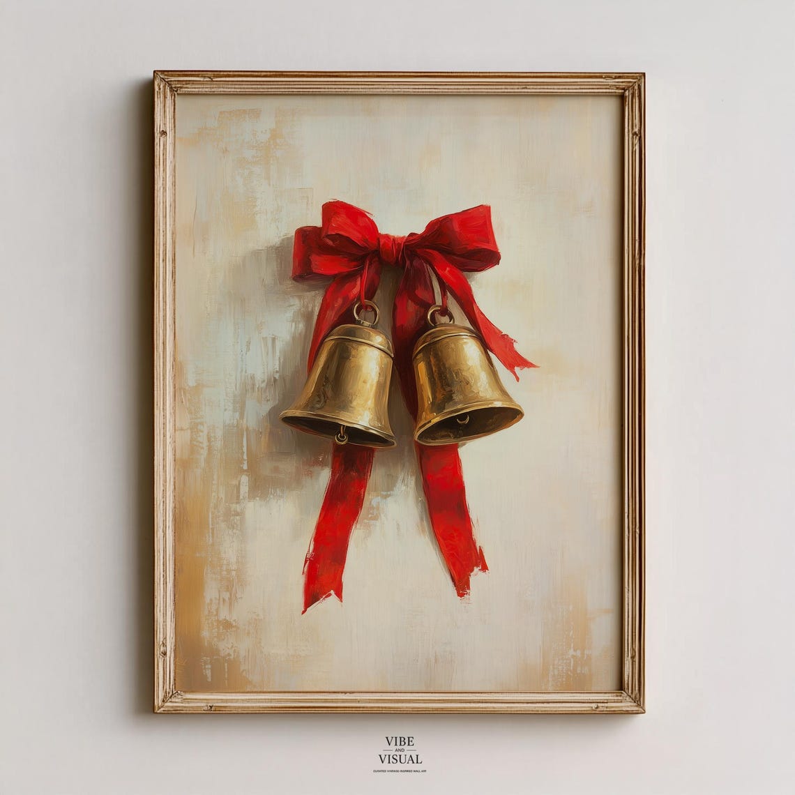 Vintage Christmas Bells with Red Ribbon Bow Holiday Still Life Poster