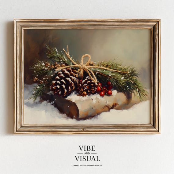 Rustic Winter Bundle With Pine Branches Herbs Festive Vintage Holiday Print Farmhouse Wall Art Cozy Decor 315